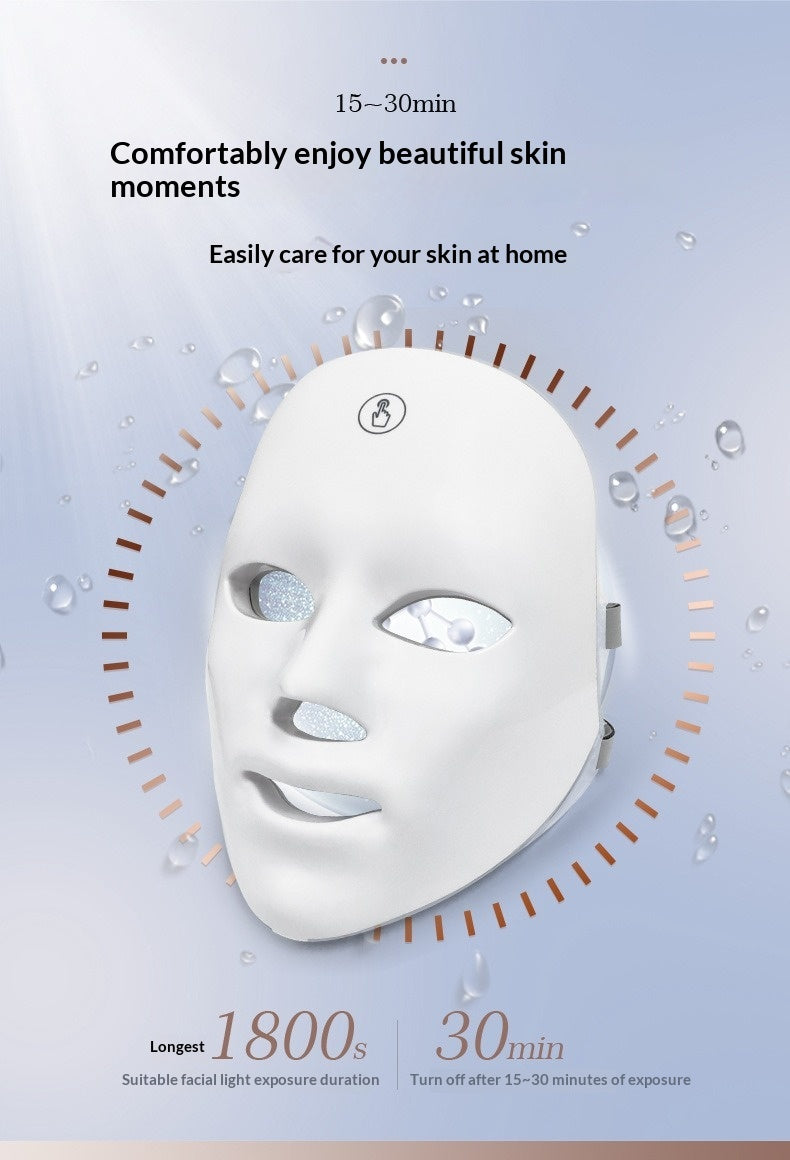 Woman relaxing with the GlowLift Nova LED face mask at home