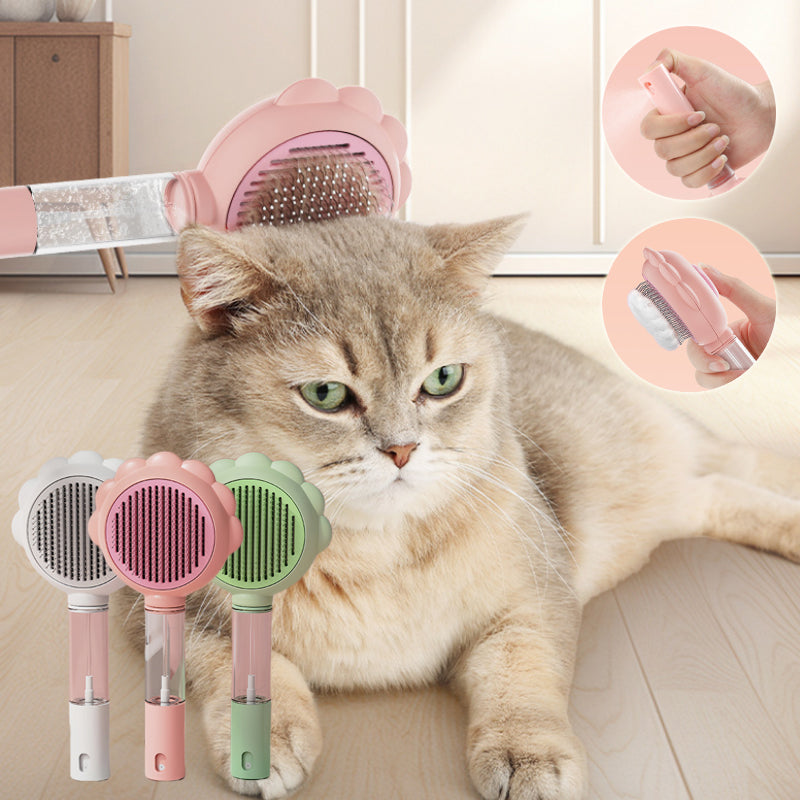 GlowLift Steam Cat Brush – 2-in-1 Self-Cleaning Spray Grooming Brush